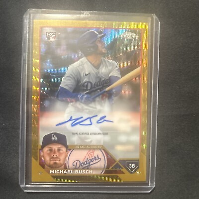 #ad Michael Busch 2023 Topps Chrome Update SP RC Gold Wave Auto Autograph 50 #AC MB $105.00