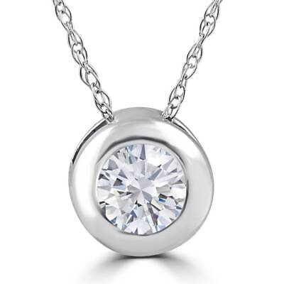 #ad .25 1.00Ct Round Diamond Solitaire Pendant Necklace 14k White or Yellow Gold $193.49