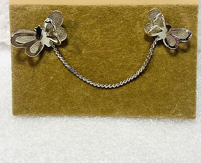 #ad Butterflies Silver Tone Sweater Clip Brooch Pin Connected by Chain NWT $12.90