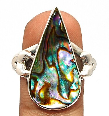 #ad Natural Rainbow Abalone Shell 925 Sterling Silver Ring Jewelry Sz 9 NW16 7 $28.99