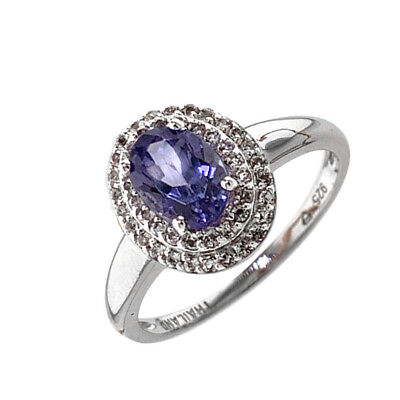 #ad Natural Tanzanite amp; White Topaz Oval cut Halo Engagement Sterling Silver Ring $50.99