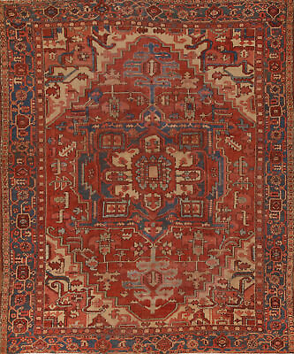 #ad Pre 1900 Vegetable Dye Heriz Serapi Antique Rug 9x11 Wool Hand knotted Carpet $7332.00