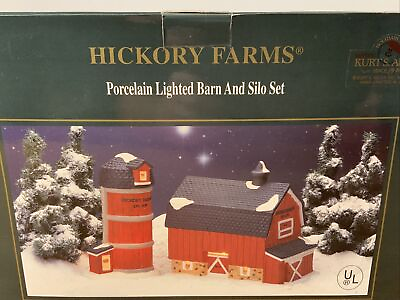HICKORY FARMS Lighted Porcelain Christmas Village Kurt Adler in Box BARN SILO $25.00