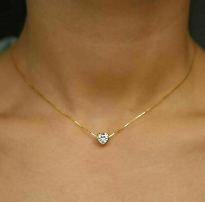 #ad 2Ct Lab Created Diamond Heart Shape Pendant Necklaces 14K Yellow Gold Plated $79.99