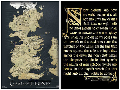 #ad Game of Thrones 2 Individual Posters Map Night watch Seven Kingdom fantasy New $18.99