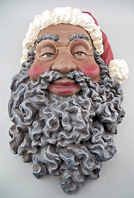 #ad African American Santa Claus Head Face Hanging Wall Decor 17.5quot; Heavy Resin EUC $47.99