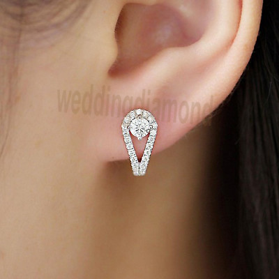 #ad Round Cut 6 mm White Moissanite 925 Sterling Silver Clip On Stud Earrings Set $173.13
