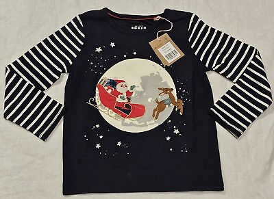 #ad Mini Boden Festive Santa Applique Shirt Top Blue NWT New 6 7 $36.58