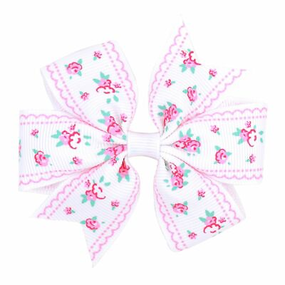 #ad 20 Pcs Girls Grosgrain Ribbon Cute Flower Print Hair Bows Kids Bowknot Barrettes $18.82