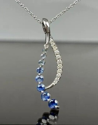 #ad 1.20Ct Round Simulated Sapphire Passing by Chain Pendant 14K White Gold Plated $147.49