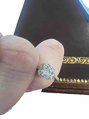 #ad 1.29 CTW Cushion Cut Halo Diamond Engagement Ring 14K White Gold $4500.00