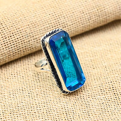 #ad Beautiful Blue Topaz Gemstone Handmade Solid 925 Sterling Silver Jewelry Ring $18.50