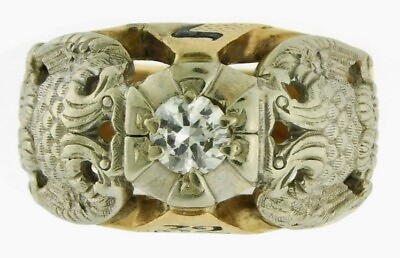 #ad Masonic 14k Man’s Gold Diamond Ring 32nd Degree Ring Size 9 Deco 1930s $1599.00