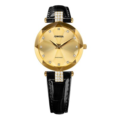 #ad FACET STRASS Brilliant Cut Gold Plated Swiss Quartz Watch 15mm Band Gold Dial $499.99
