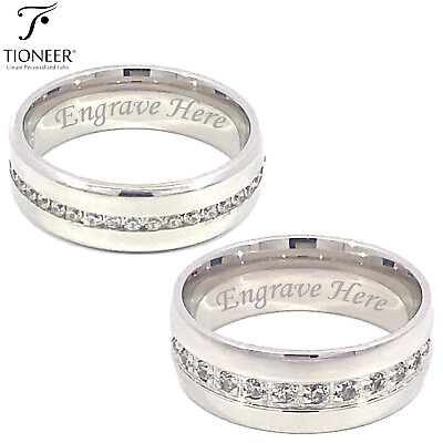 #ad Sterling Silver 925 Plain Band Round or Square Eternity CZ Ring w Free Engrave $24.99