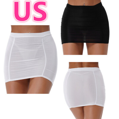 #ad US Women Bodycon Mini Skirt Elegant Elastic Skirts Pencil Micro Skirts Lingerie $4.97