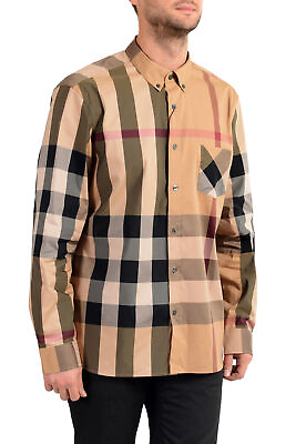Burberry Men#x27;s quot;THORNABYquot; Multi Color Plaid Long Sleeve Shirt US 2XL IT 56 $299.99
