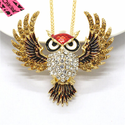 #ad New Fashion Women Lovely Crystal Wings Owl Rhinestone Pendant Sweater Necklace $3.86