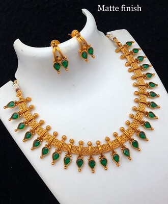 #ad Indian Bollywood Style Gold Plated Kundan Choker Necklace Emerald Jewelry Set $29.99