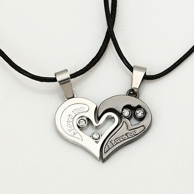 #ad I Love You Couple Necklace Set Silver amp; Grey Partner Valentines GBP 10.00