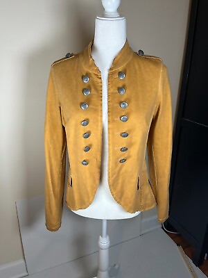 #ad Made In Italy Womens Yellow Military Style Cotton Jacket Buttons Size L $39.00