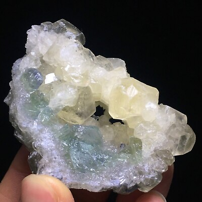 #ad 80g Transparent Bright Green Cube Fluorite Crystal amp; Yellow Calcite Specime $24.50