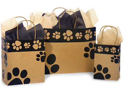 Paws Print KRAFT Shopping Gift Paper Doggie Bag Choose Size amp; Package Amount $2.47