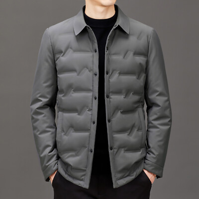 #ad Men#x27;s Business Thermal Outwear Lapel Casual Warm Jacket Winter Light Down Jacket $72.44
