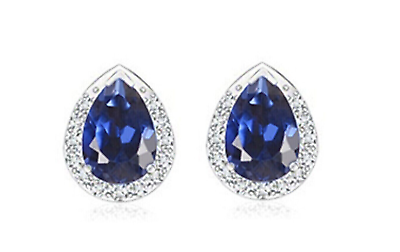 #ad Natural Tanzanite and Diamond 14k Solid White Gold Stud Earring $395.55