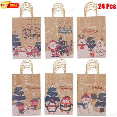 #ad Brown Kraft Paper Gift Bags Bulk with Handles Christmas Shopping Gift Bag 24 pcs $12.99