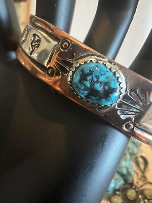#ad Native American Copper and Sterling Silver Turquoise cuff Bracelet by Little New $123.00