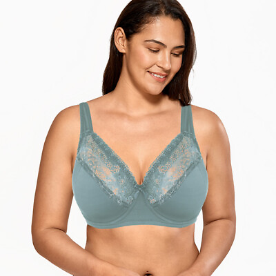 #ad Women#x27;s Full Coverage Floral Lace Plus Size Large Bosom Minimizer Underwired Bra $9.68