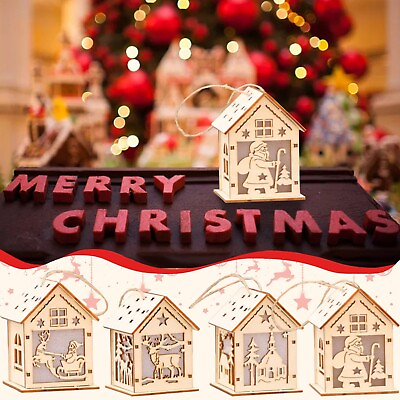 #ad Christmas Luminous Wooden House Decoration Ornaments DIY Gift Window Ornaments $10.53