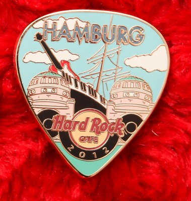 #ad Hard Rock Cafe Pin HAMBURG Postcard Pick Guitar SHIP boat $13.59