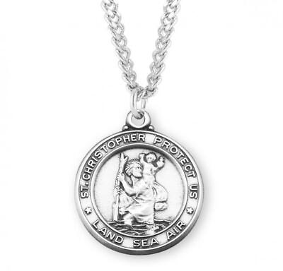 #ad Gift Boxed Saint Christopher Round Sterling Silver Medal Size 1.3in x 1.1in $199.99