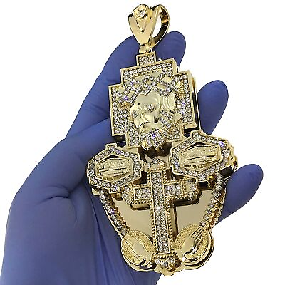 #ad Huge 3D Jesus Piece Combo Pendant Cross Last Supper Flooded Out CZ Gold Plated $43.95