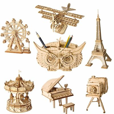 #ad ROKR DIY 3D Wooden Puzzle Toys Assembly Model Toys Plane Merry Go Round Ferris W $17.79