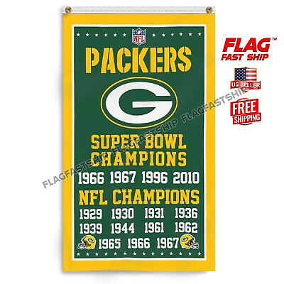 #ad Green Bay Packers 3x5 ft Banner Rodgers NFL Super Bowl Champions FREE Shipping $12.98