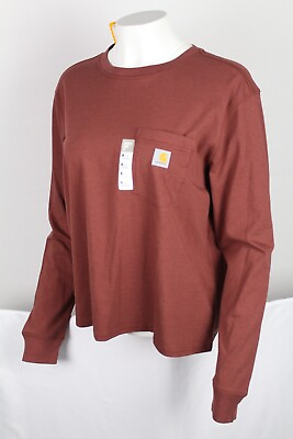 #ad Carhartt Women#x27;s Long Sleeve T Shirt Tencel Pocket Loose Fit Burgundy 106121 $23.39