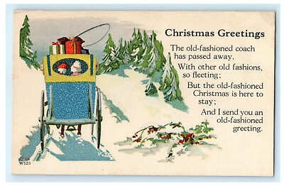 #ad Christmas Carriage Presents c1910 Era of Coach Is Gone Vintage Antique Postcard $11.50