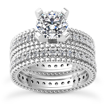 #ad Solitaire Eternity Set 2.85 Carat F VS2 Round Diamond Engagement Ring Treated $5319.98