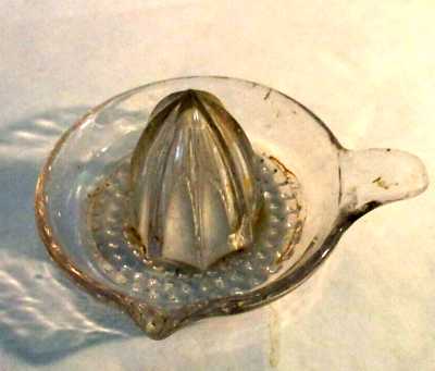 #ad VINTAGE CLEAR GLASS LEMON REAMER 4 quot; BUBBLES ON THE BOTTOM #N 203 UNUSUAL HDL $14.99