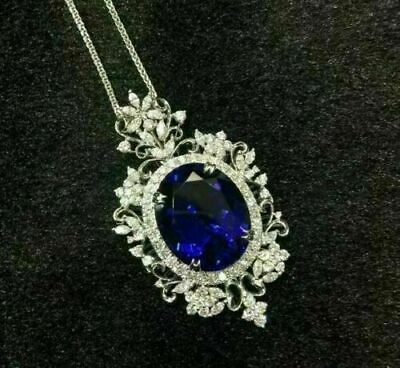 #ad Oval Lab Created Blue Sapphire amp; Diamond 4Ct Halo Pendant 14k White Gold Plated. $87.49