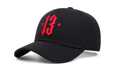 #ad New Lucky 13 Embroidered Logo Flex Fit Hat Fitted Black Cap Adult Gift Number $9.98