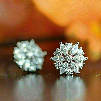 #ad 2Ct Marquise Simulated Diamond Women Vintage Stud Earrings 14k White Gold Plated $60.00
