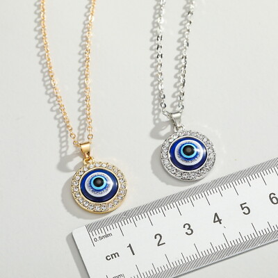 Evil Eye Necklace Women Sterling Silver Gold Lucky Charm jewellery Crystal GBP 3.99