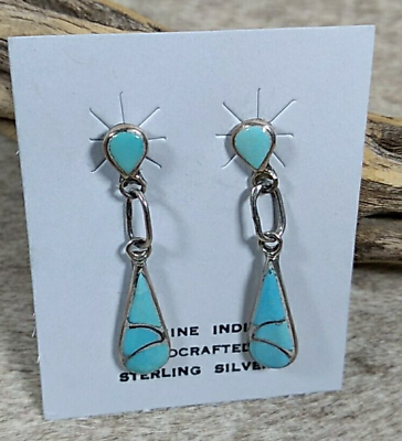#ad Sterling Silver Turquoise Southwest Native American Dangle Post insert Earrings $29.99