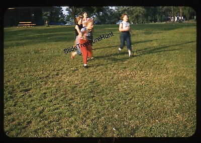 #ad Pretty Women Running Race Park Having Fun 1950s 35mm Slide Red Border Kodachrome $17.99