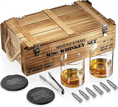 Whiskey Stones Gift Set Men Whiskey Glass amp; Stone Coasters Wooden Love NEW SALE $99.90
