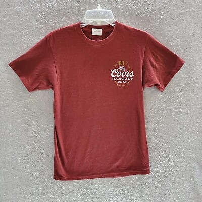 Coors Banquet Beer Men T Shirt Small Red Logo Graphic Golden Colorado Crew Neck $12.27